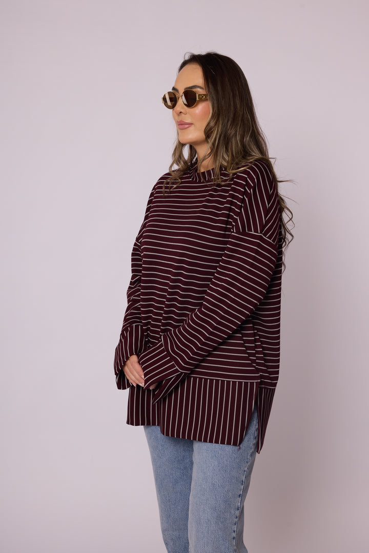 Çizgi Desenli Katman Detaylı Oversize Tunik