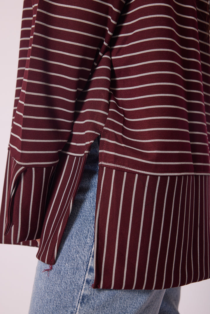 Çizgi Desenli Katman Detaylı Oversize Tunik