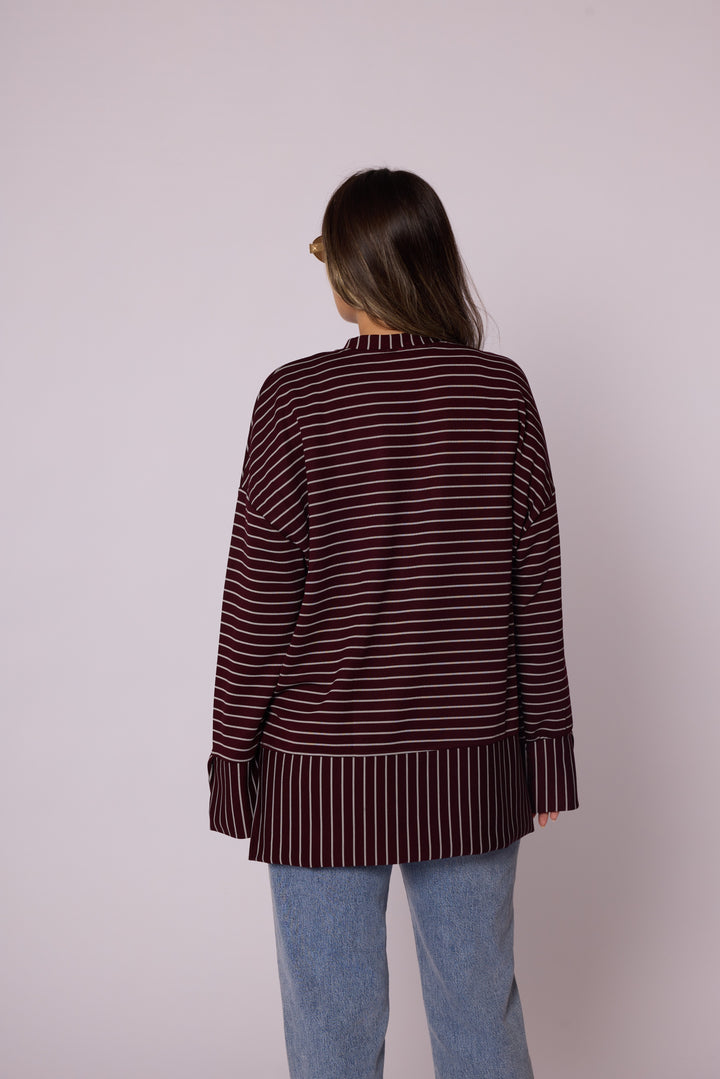 Çizgi Desenli Katman Detaylı Oversize Tunik