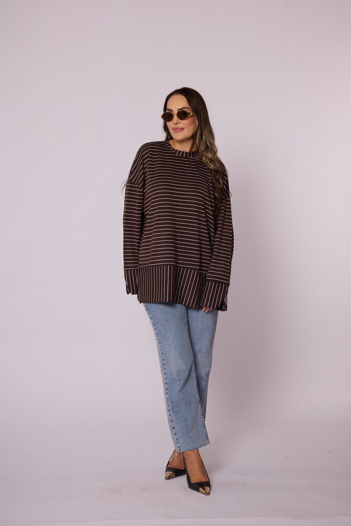 Çizgi Desenli Katman Detaylı Oversize Tunik