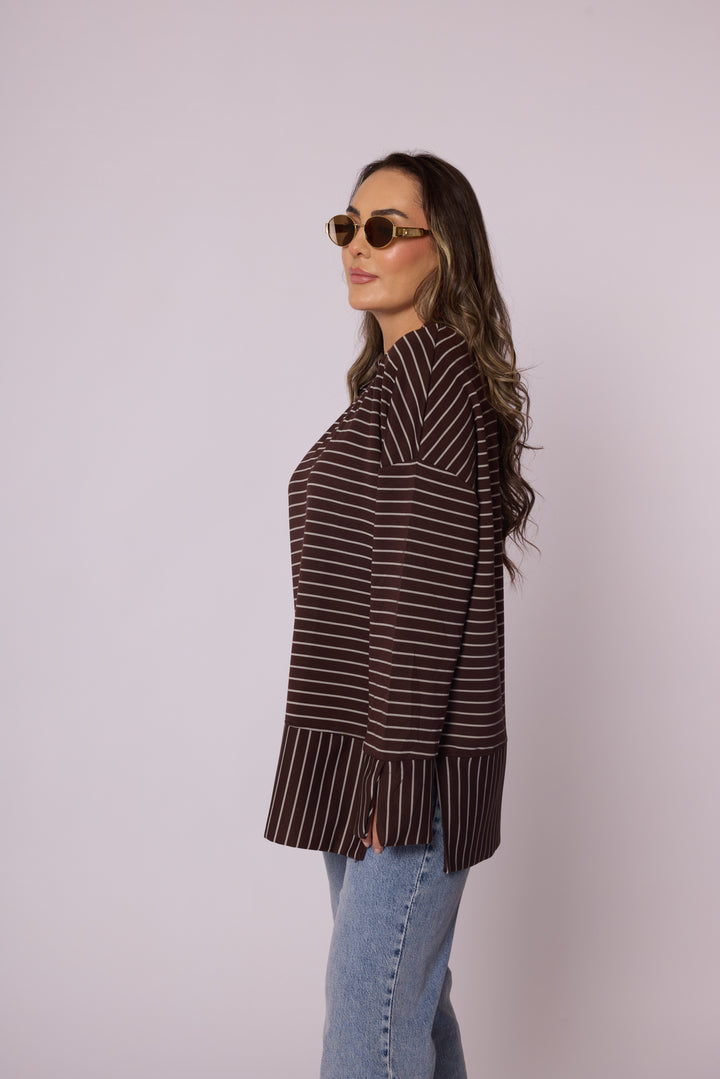 Çizgi Desenli Katman Detaylı Oversize Tunik