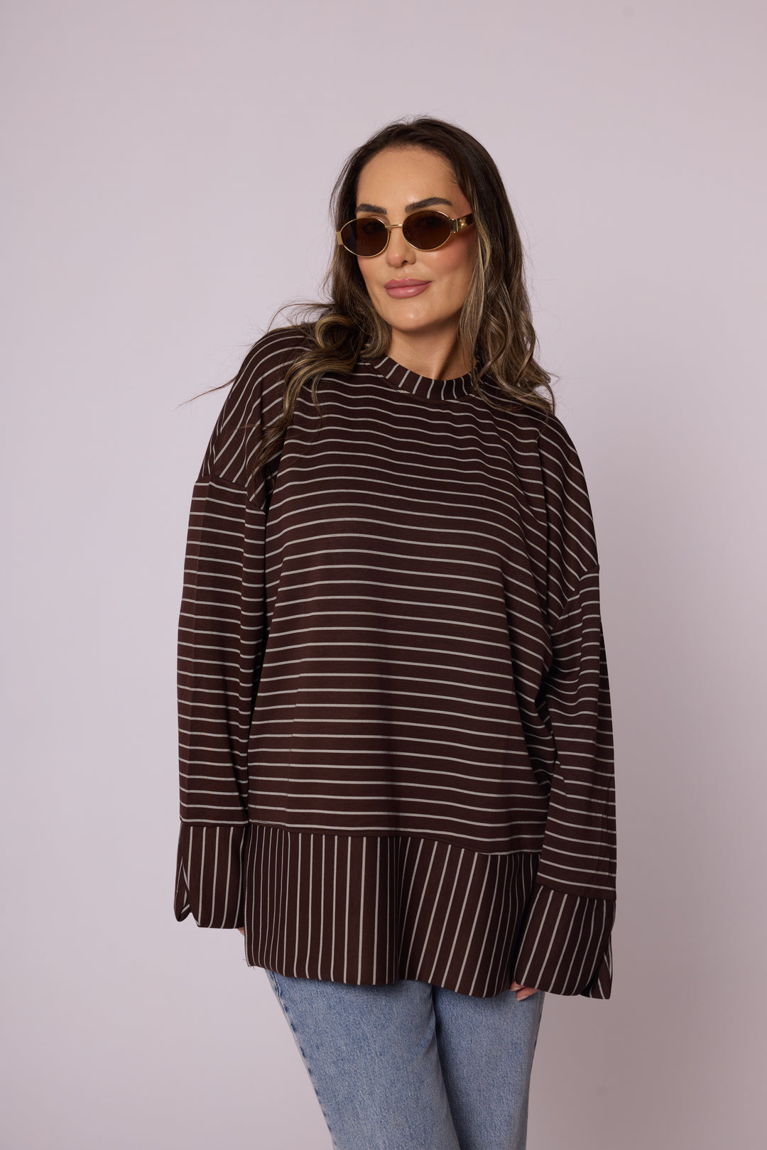 Çizgi Desenli Katman Detaylı Oversize Tunik