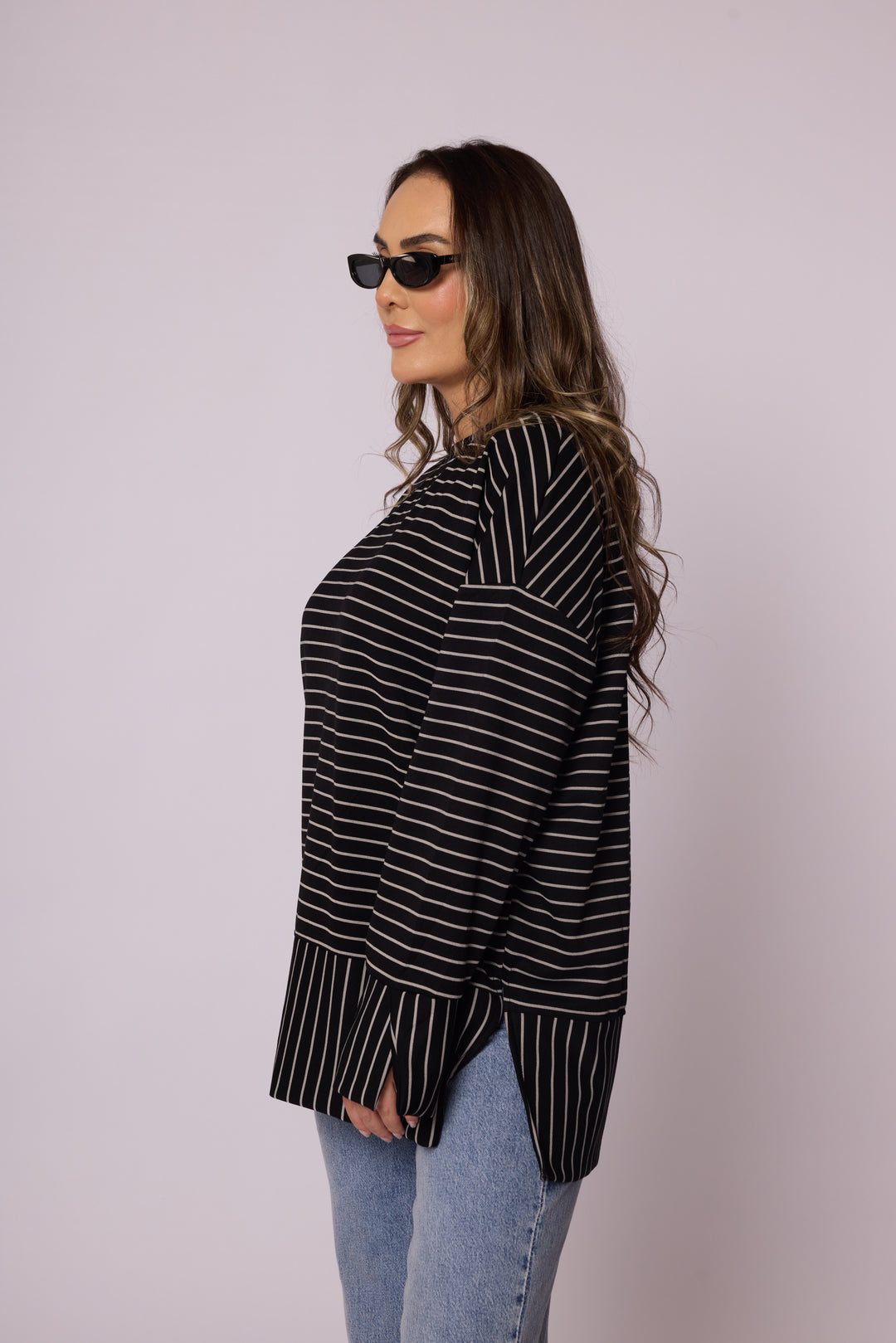 Çizgi Desenli Katman Detaylı Oversize Tunik