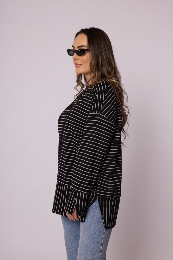 Çizgi Desenli Katman Detaylı Oversize Tunik