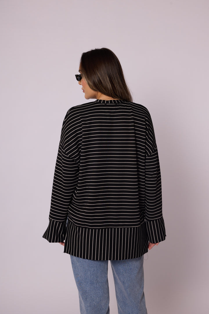 Çizgi Desenli Katman Detaylı Oversize Tunik