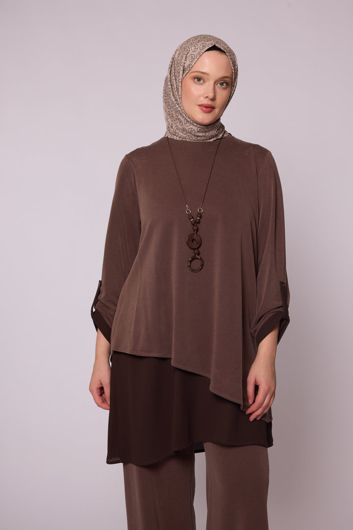 Asimetrik Katmanlı Tunik ve Bol Paça Pantolon Takımı Abacı Giyim