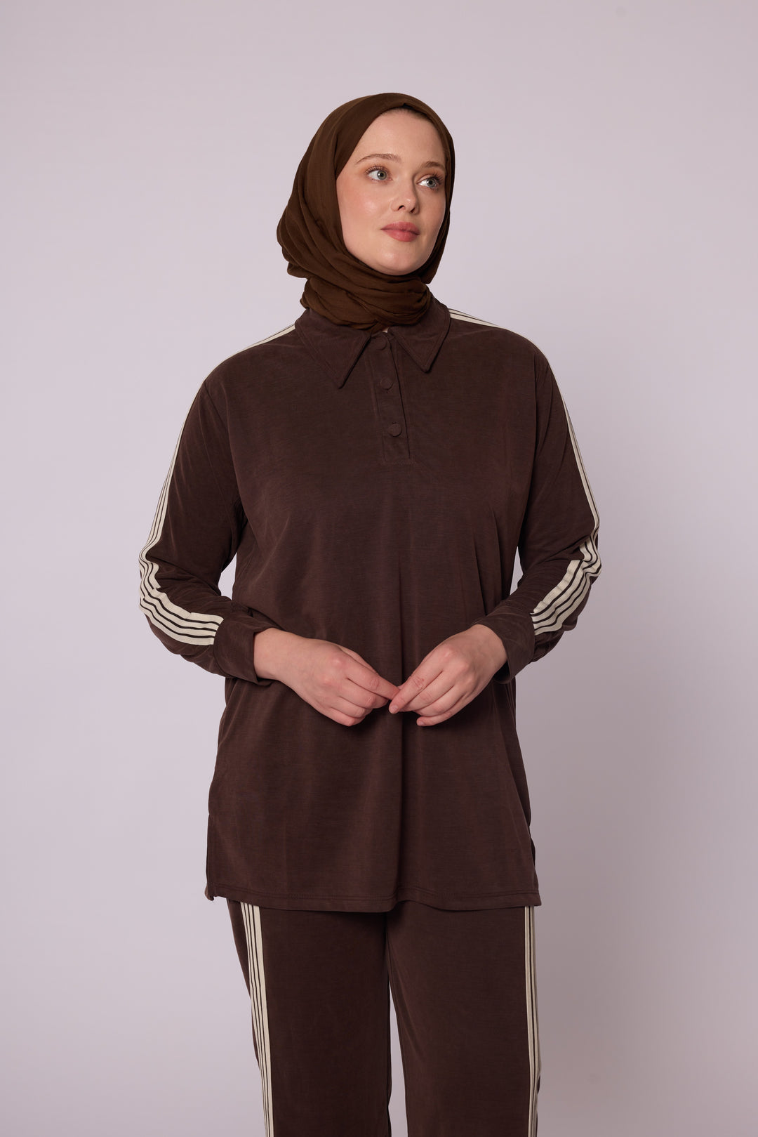 Polo Yaka Şerit Detaylı Rahat Kesim Kadın Takım Abacı Giyim