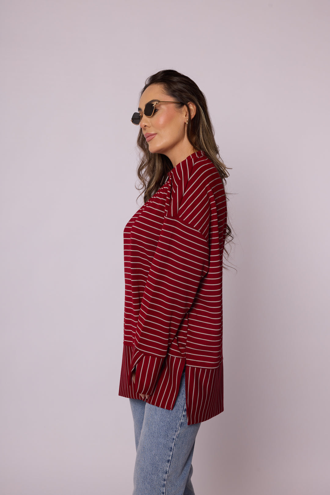 Çizgi Desenli Katman Detaylı Oversize Tunik Abacı Giyim