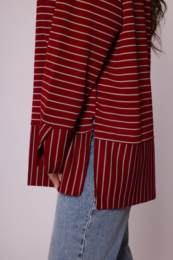 Çizgi Desenli Katman Detaylı Oversize Tunik Abacı Giyim