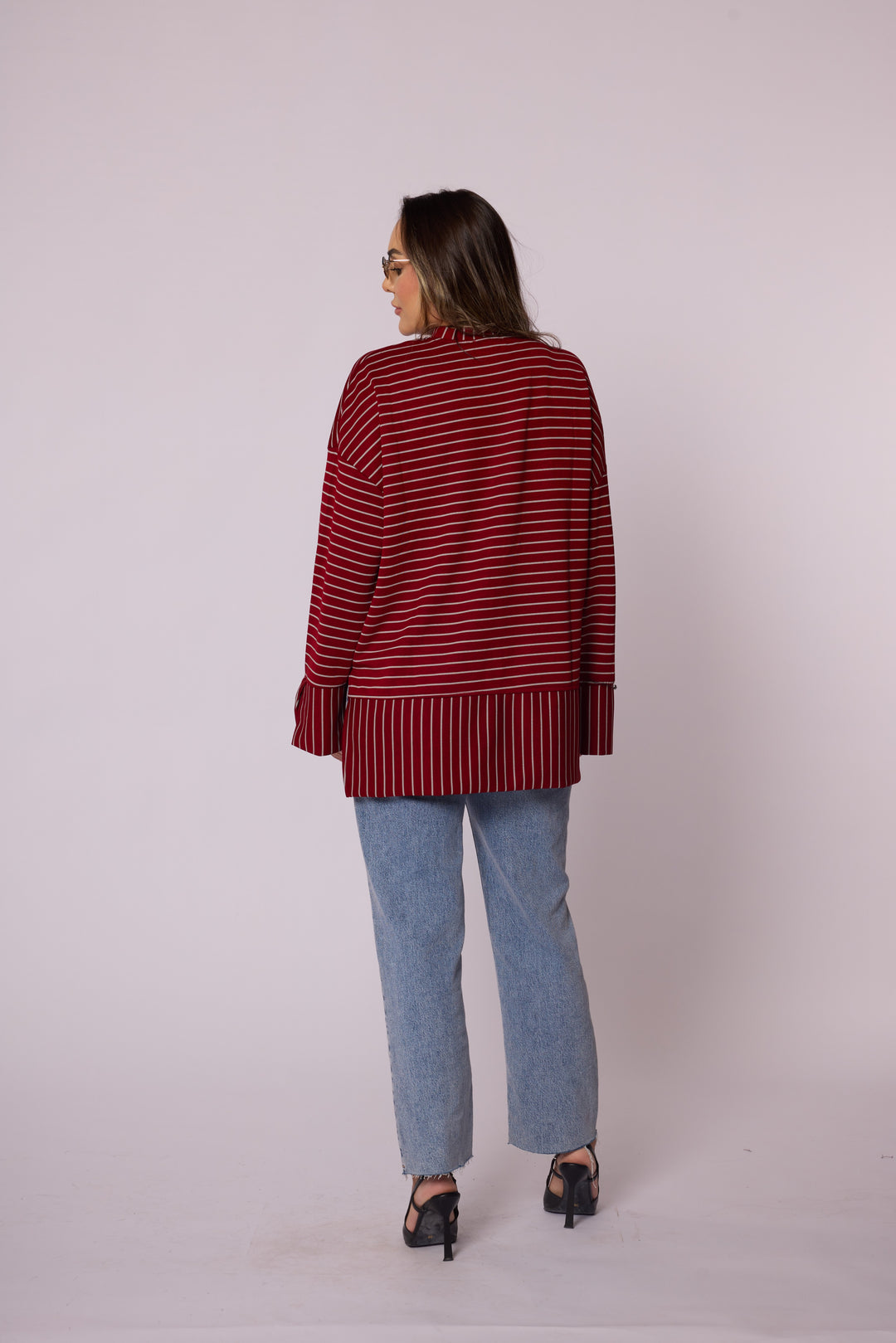 Çizgi Desenli Katman Detaylı Oversize Tunik Abacı Giyim