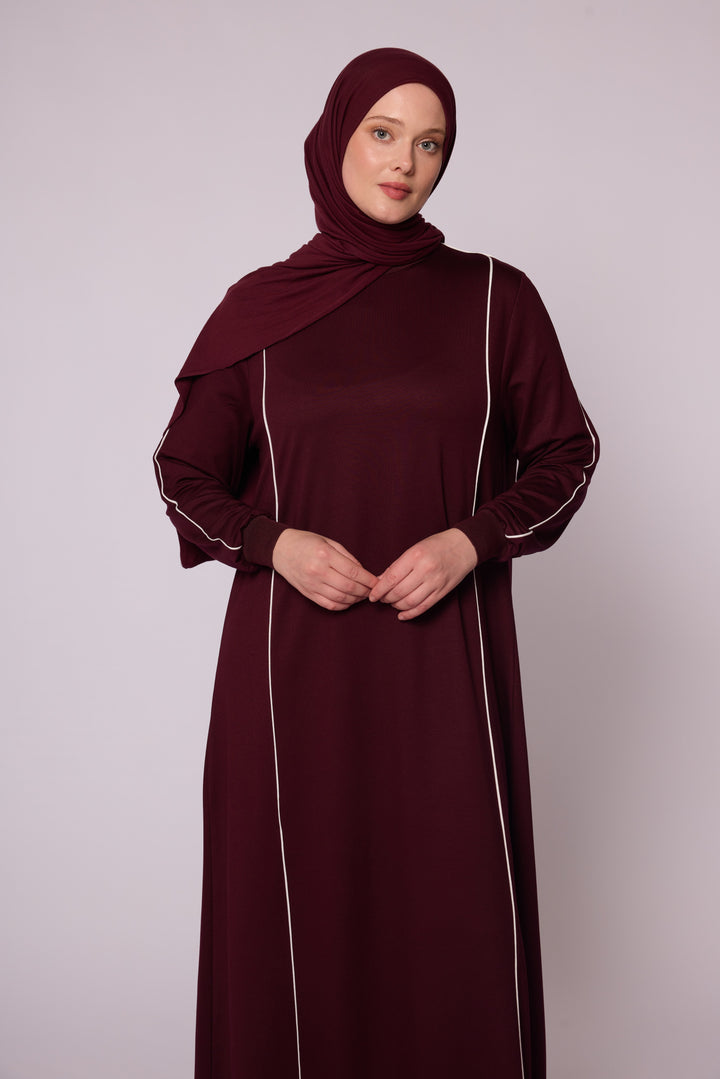 Ön Biyeli Uzun Kollu Maxi Elbise Abacı Giyim