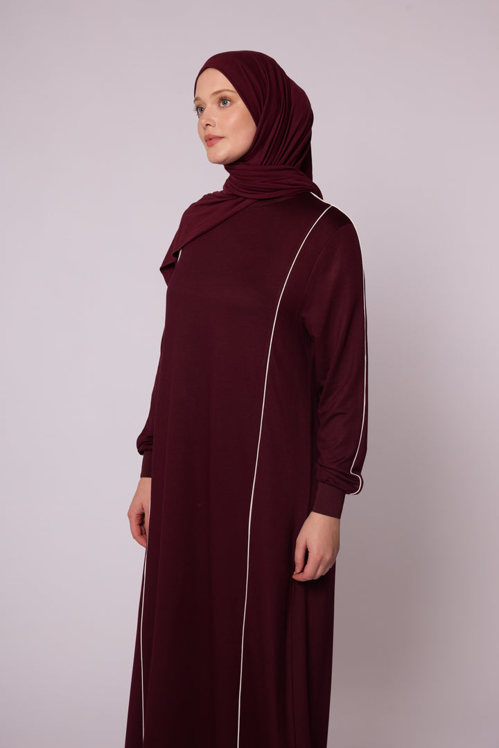 Ön Biyeli Uzun Kollu Maxi Elbise Abacı Giyim