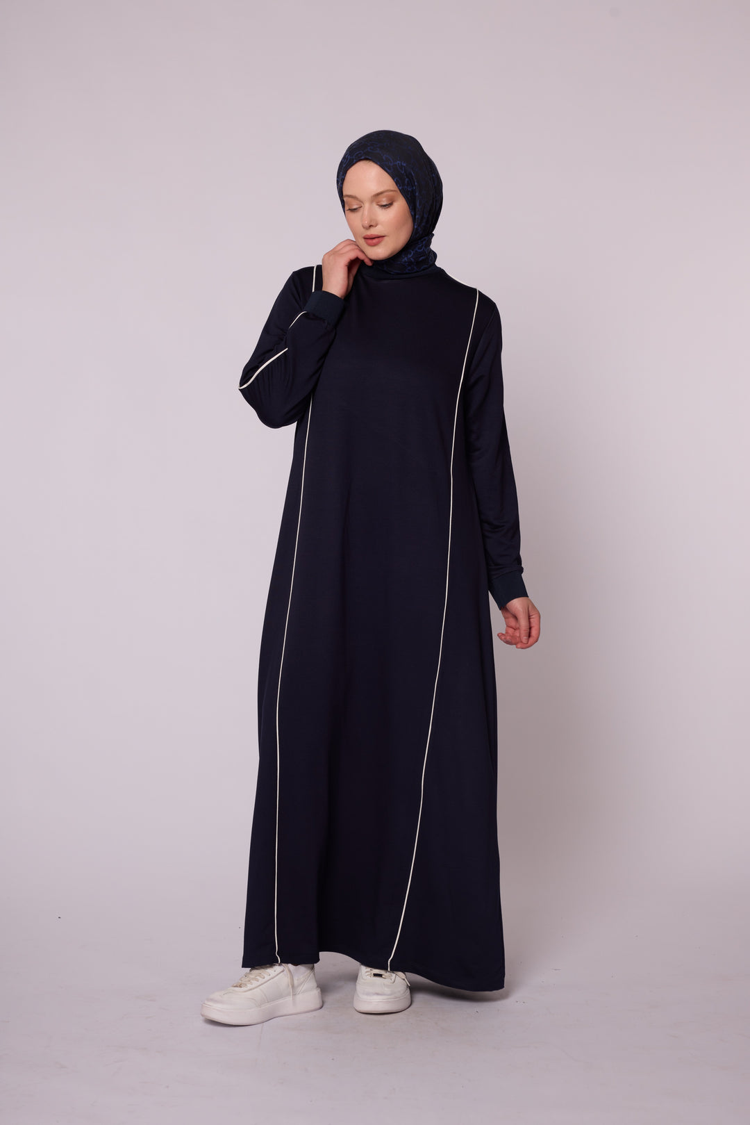 Ön Biyeli Uzun Kollu Maxi Elbise Abacı Giyim