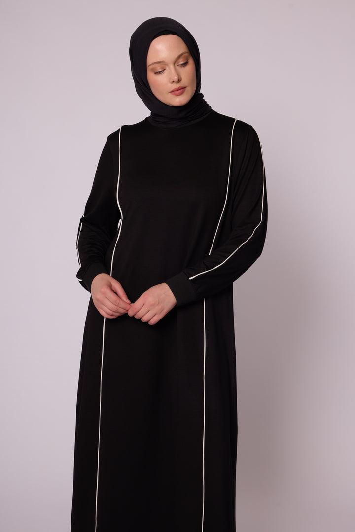 Ön Biyeli Uzun Kollu Maxi Elbise Abacı Giyim