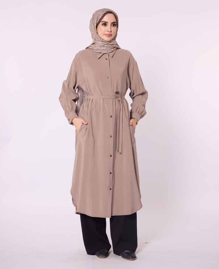 Bel Bağcıklı Polo Yaka Gömlek Tunik
