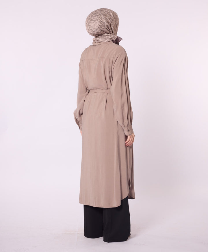 Bel Bağcıklı Polo Yaka Gömlek Tunik