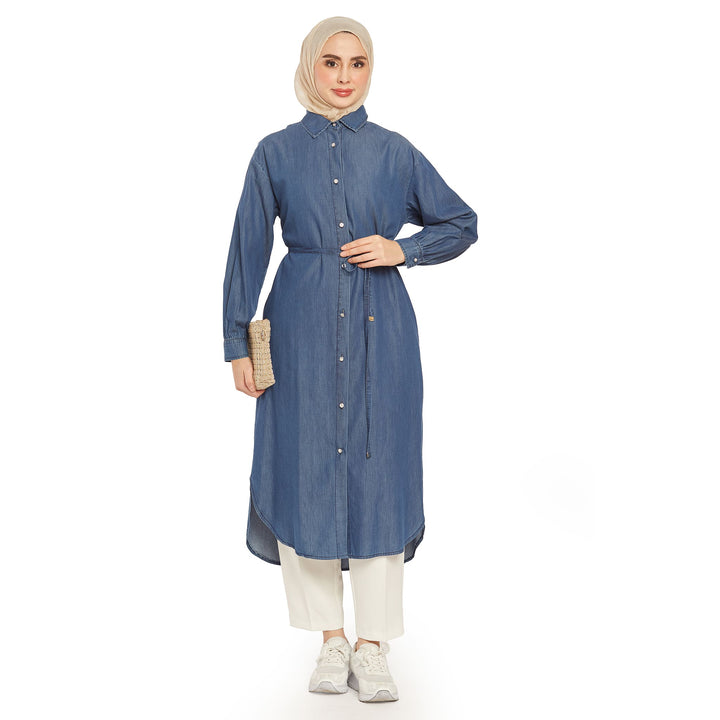 Bel Bağcıklı Polo Yaka Gömlek Tunik