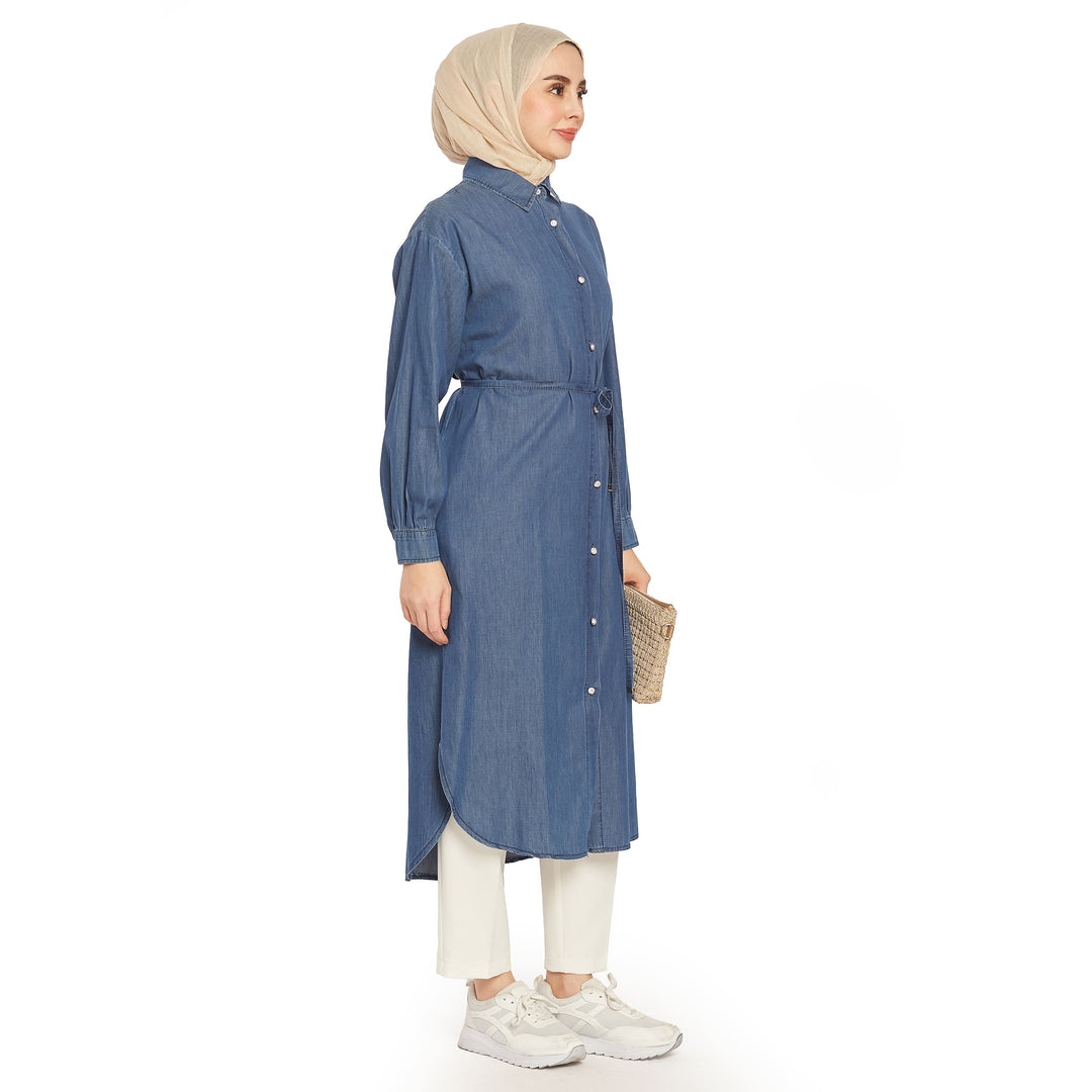 Bel Bağcıklı Polo Yaka Gömlek Tunik