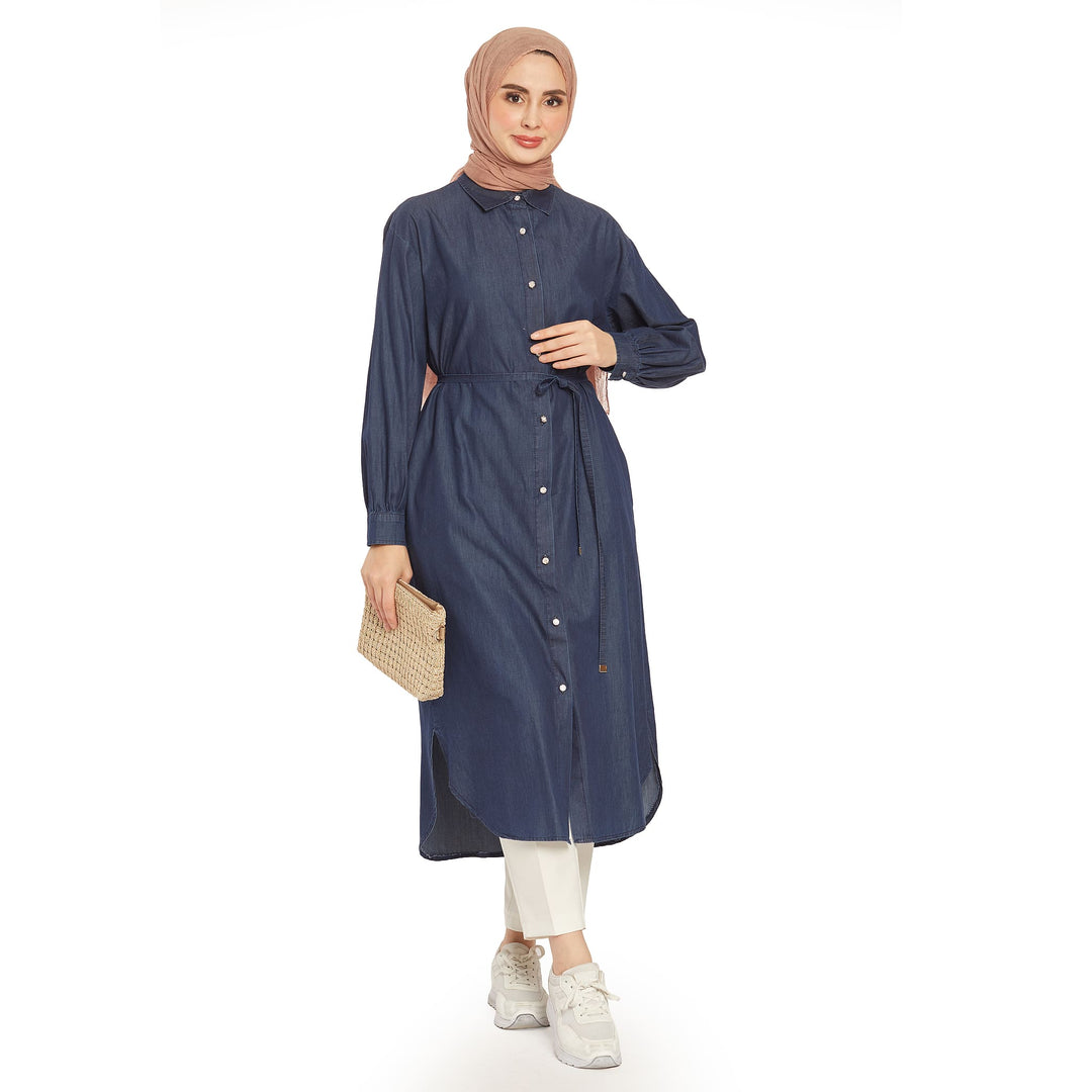Bel Bağcıklı Polo Yaka Gömlek Tunik