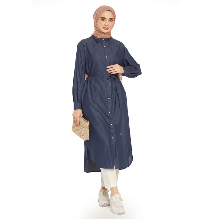 Bel Bağcıklı Polo Yaka Gömlek Tunik