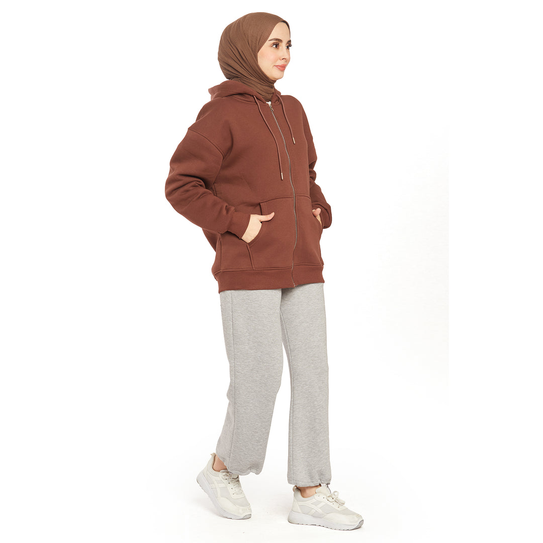 Fermuarlı Kapüşonlu Cep Detaylı Sweatshirt