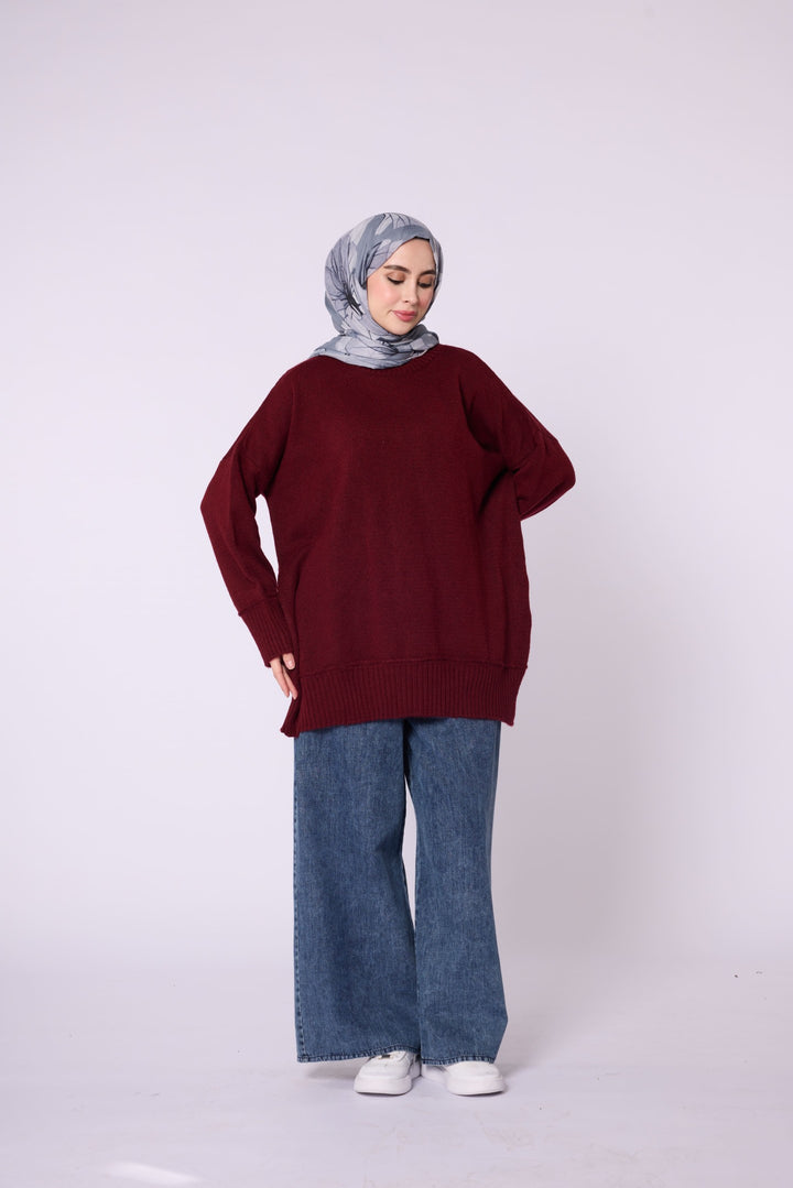 Oversize Bisiklet Yaka Yumuşak Dokulu Kazak
