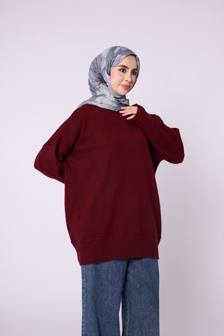 Oversize Bisiklet Yaka Yumuşak Dokulu Kazak