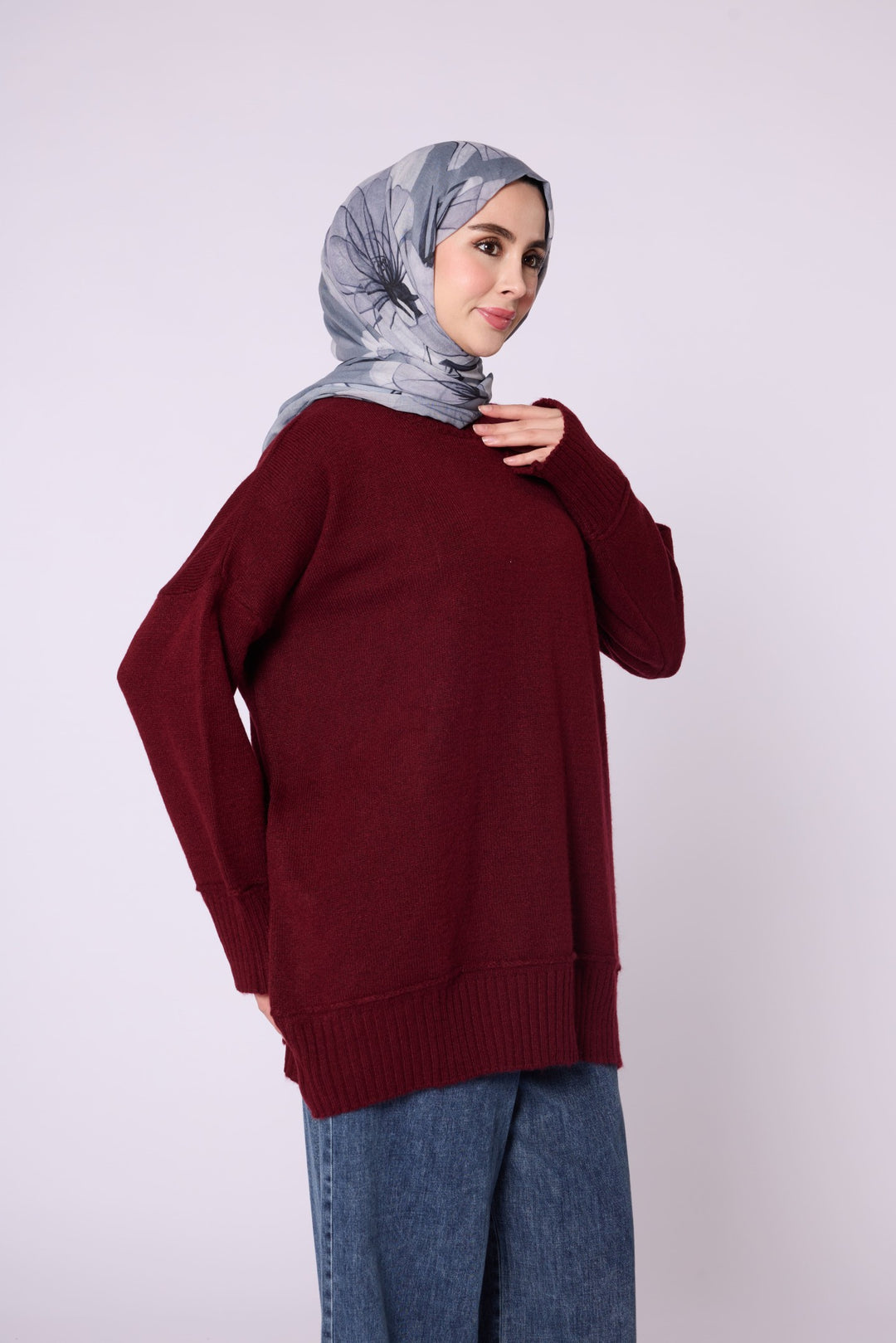 Oversize Bisiklet Yaka Yumuşak Dokulu Kazak