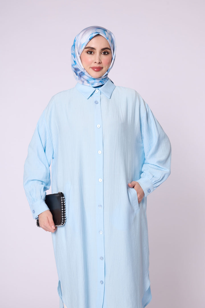 Polo Yaka Cep Detaylı Düğmeli Tunik