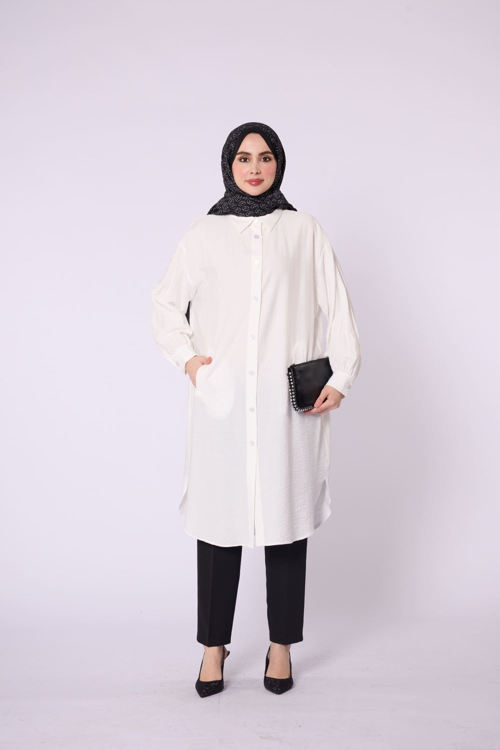Polo Yaka Cep Detaylı Düğmeli Tunik