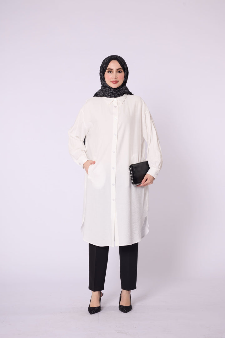 Polo Yaka Cep Detaylı Düğmeli Tunik