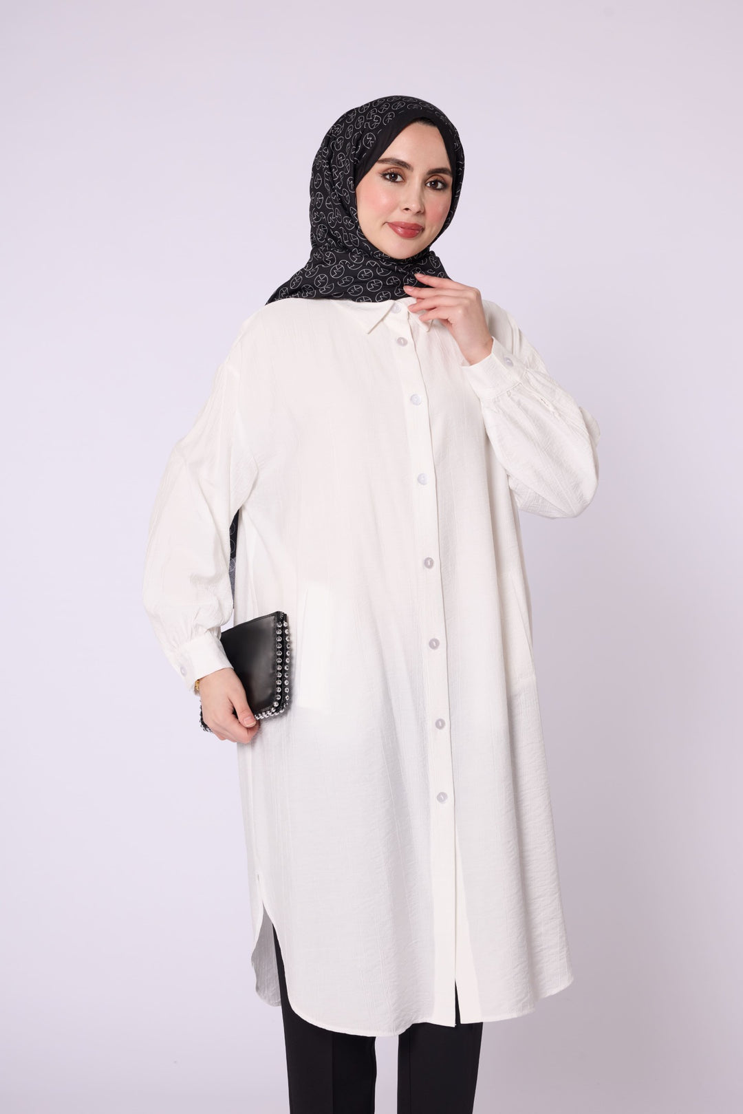 Polo Yaka Cep Detaylı Düğmeli Tunik