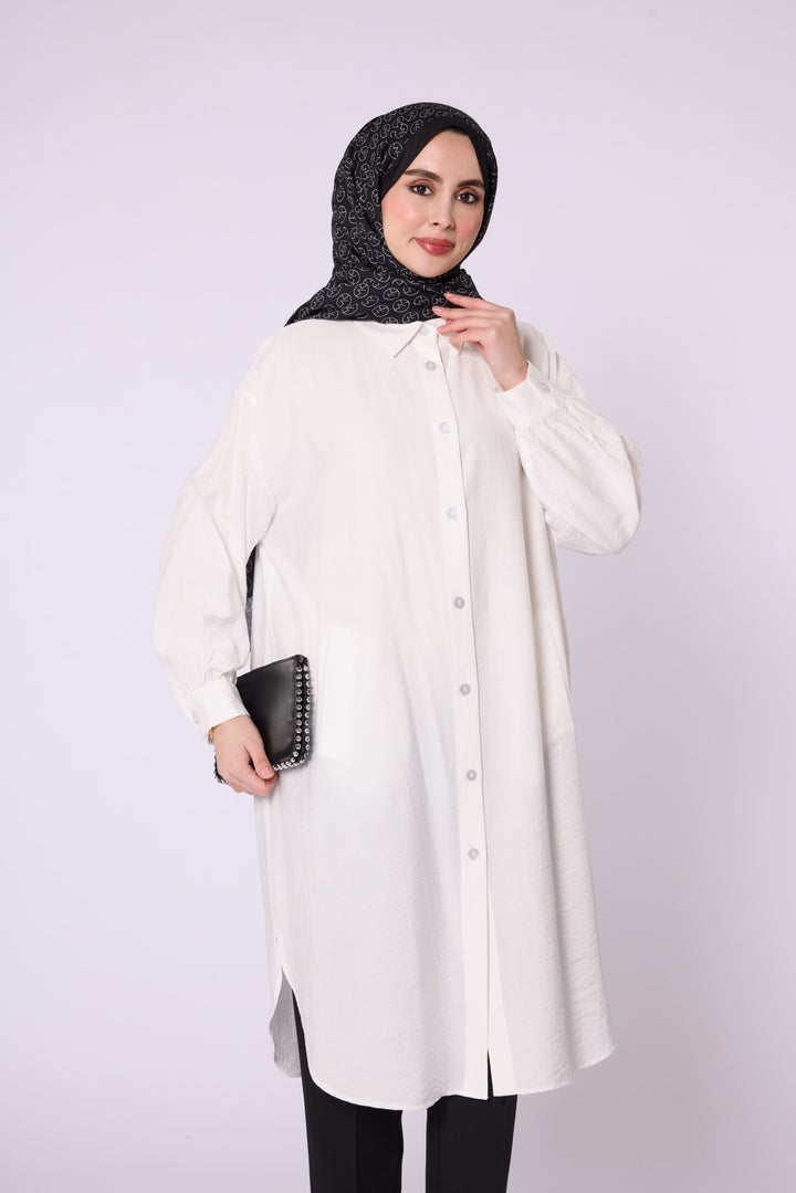 Polo Yaka Cep Detaylı Düğmeli Tunik