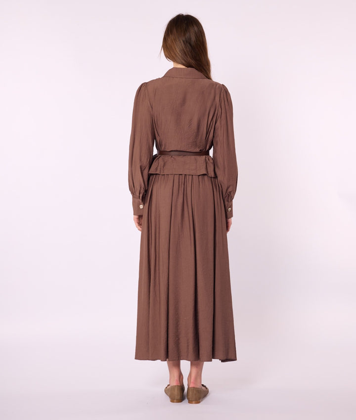 Düğme Detaylı Kemer Aksesuarlı Pileli Etekli Takım