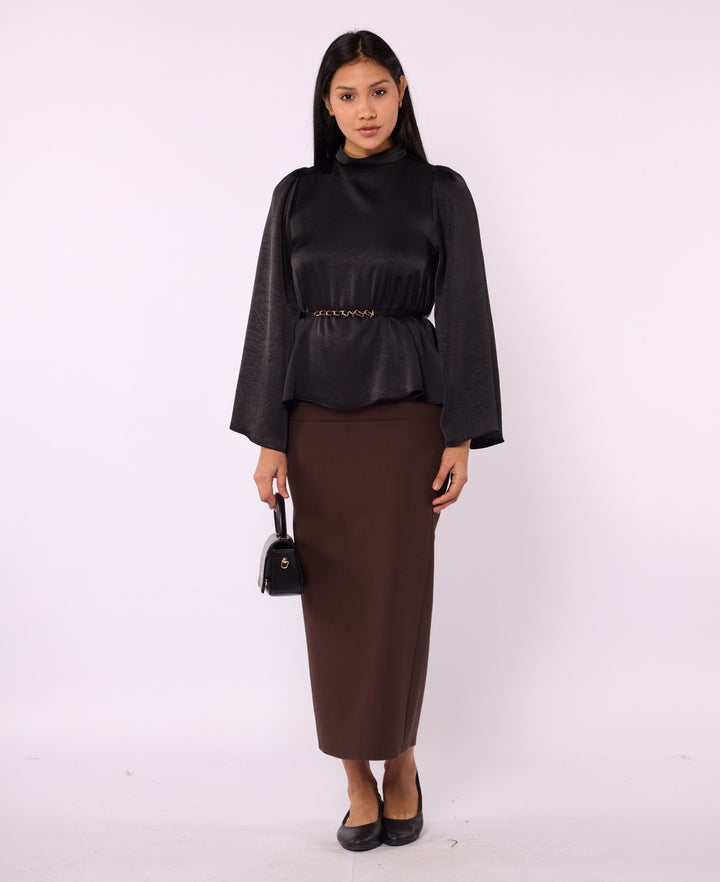 Yüksek Bel Düz Uzun Siyah Etek