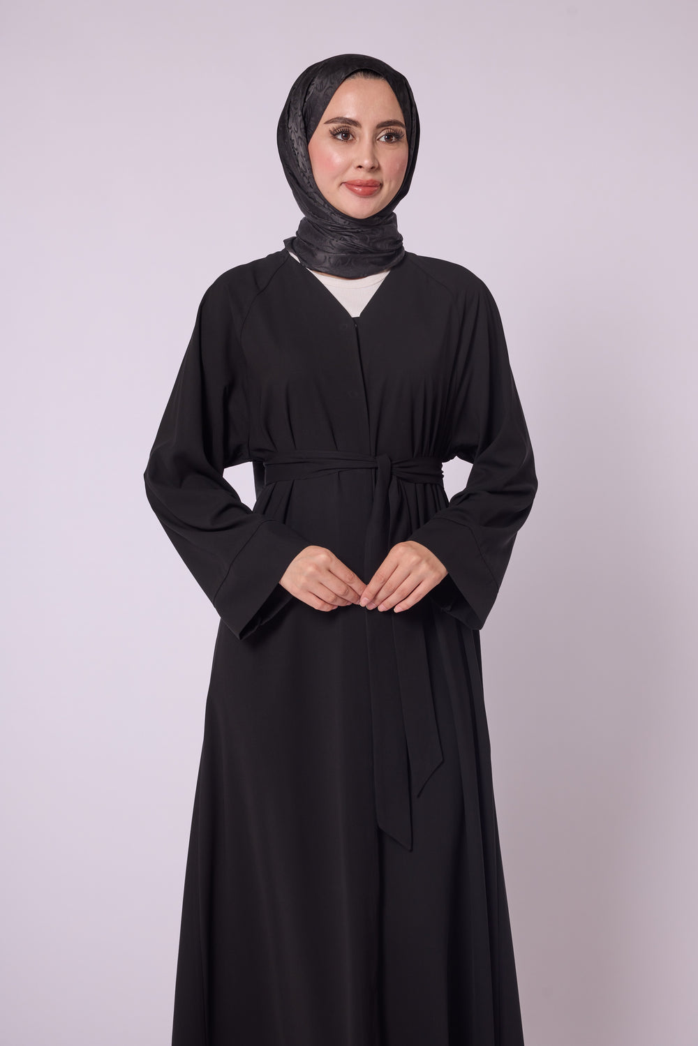 Siyah Astarlı Koton Abaya | Kuşaklı Yazlık Tesettür Abaya
