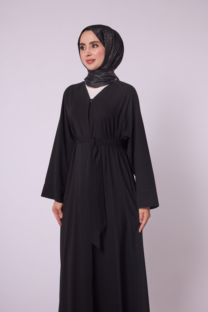 Siyah Astarlı Koton Abaya | Kuşaklı Yazlık Tesettür Abaya