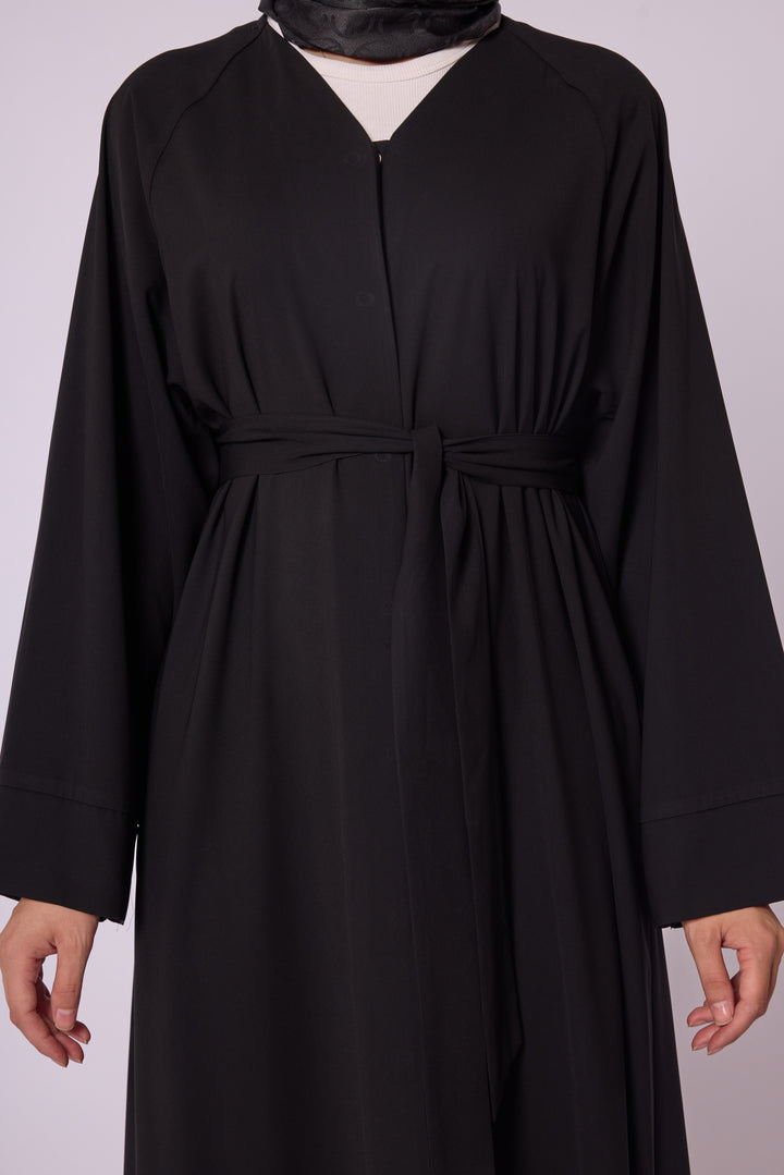 Siyah Astarlı Koton Abaya | Kuşaklı Yazlık Tesettür Abaya