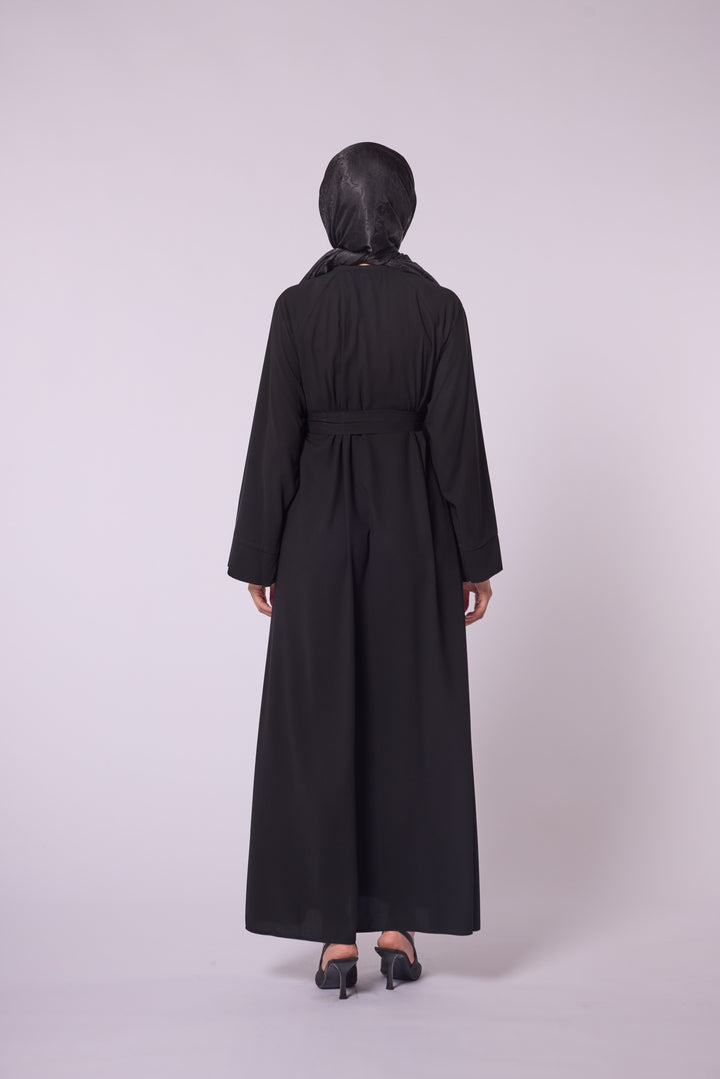 Siyah Astarlı Koton Abaya | Kuşaklı Yazlık Tesettür Abaya