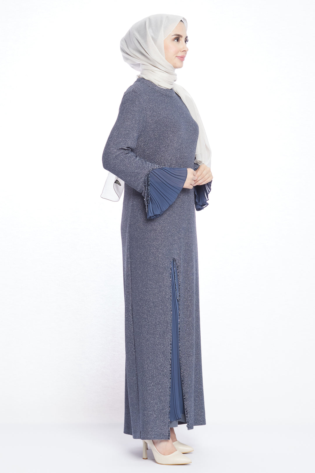Yırtmaç Detaylı Desenli Elbise ABACI Online Türkiye