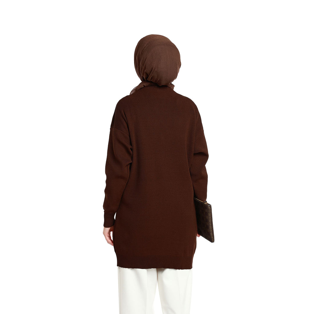 Oversize V Yaka Triko Parlak Metal Düğme Detaylı