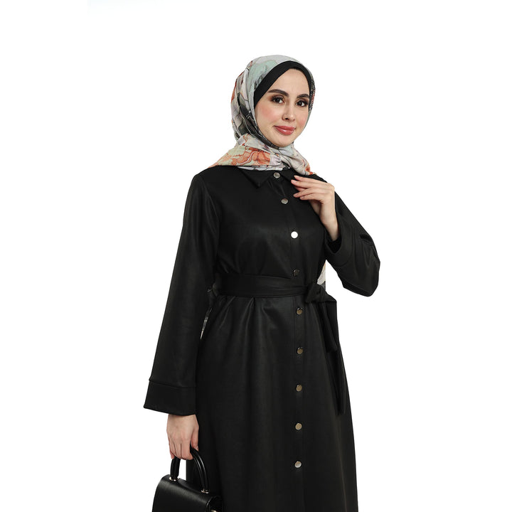 Metal Düğmeli Kemerli Polo Yaka Süet Tunik