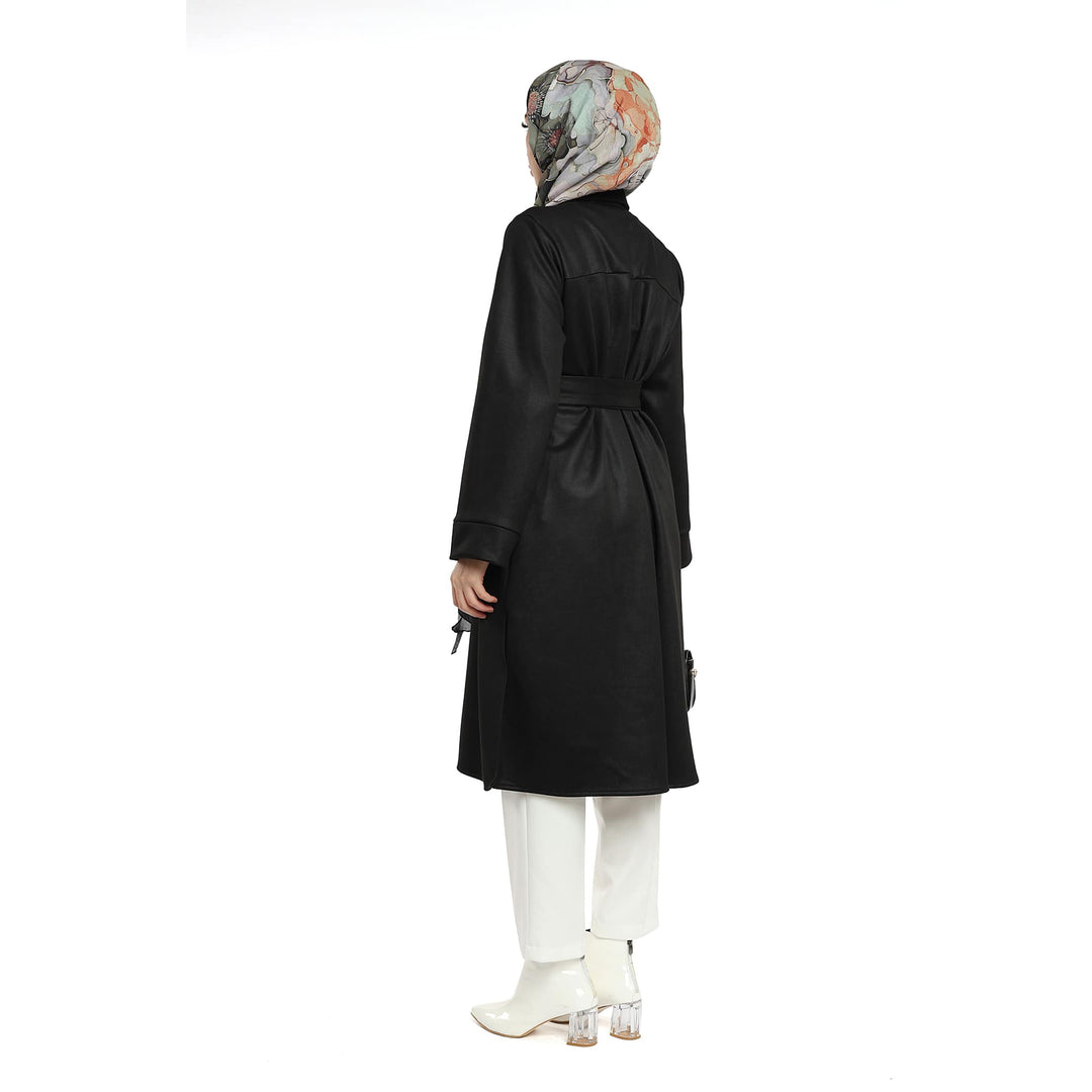 Metal Düğmeli Kemerli Polo Yaka Süet Tunik