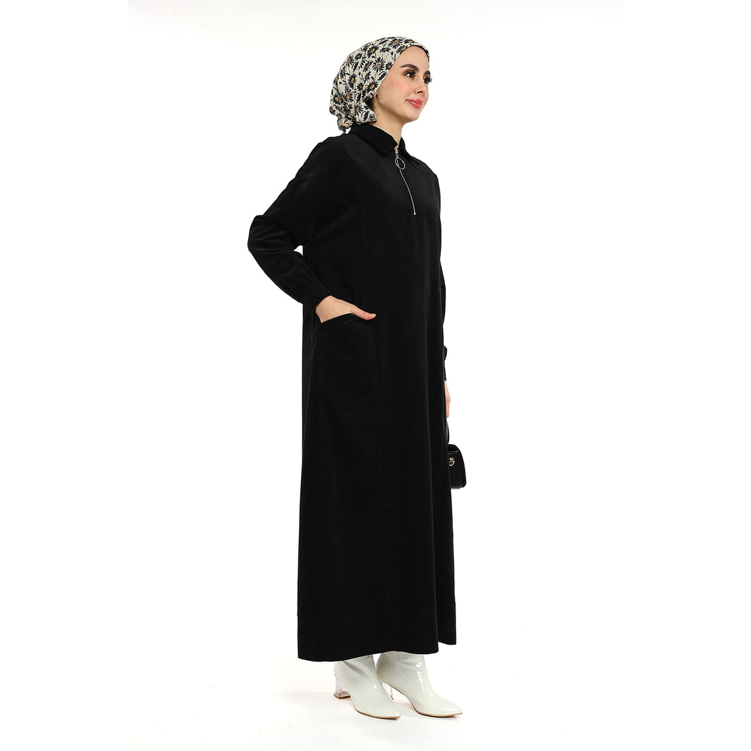 Polo Yaka Yarım Fermuarlı Cepli Elbise