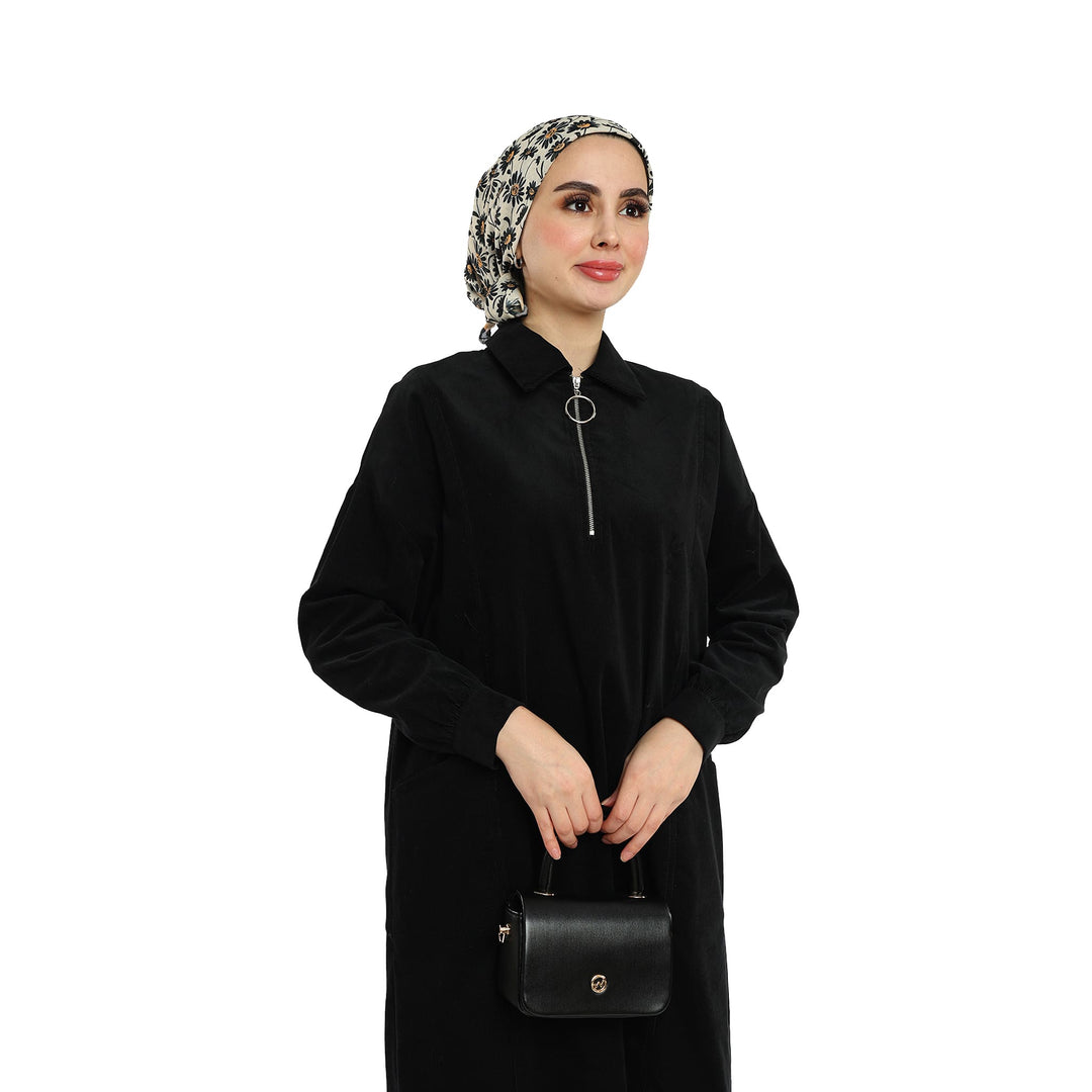 Polo Yaka Yarım Fermuarlı Cepli Elbise