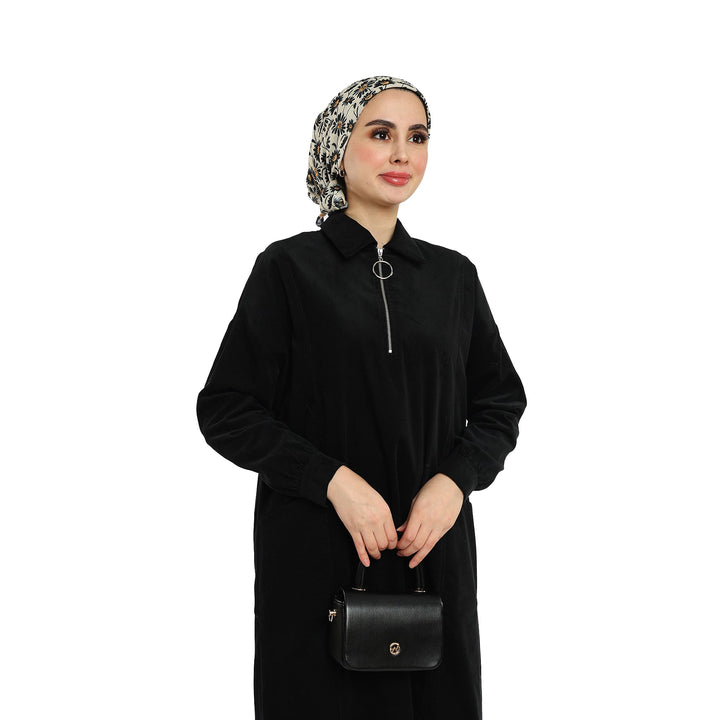 Polo Yaka Yarım Fermuarlı Cepli Elbise