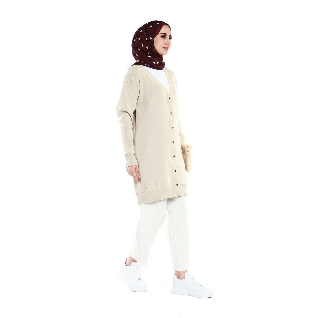 Oversize V Yaka Triko Parlak Metal Düğme Detaylı