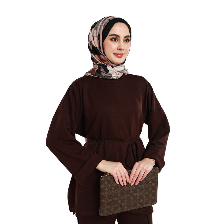 Oversize Pantolonlu Takım Bel Bağcıklı ve Kol Kat Detaylı