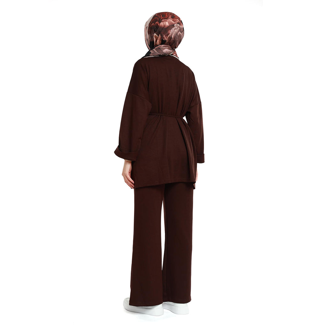 Oversize Pantolonlu Takım Bel Bağcıklı ve Kol Kat Detaylı