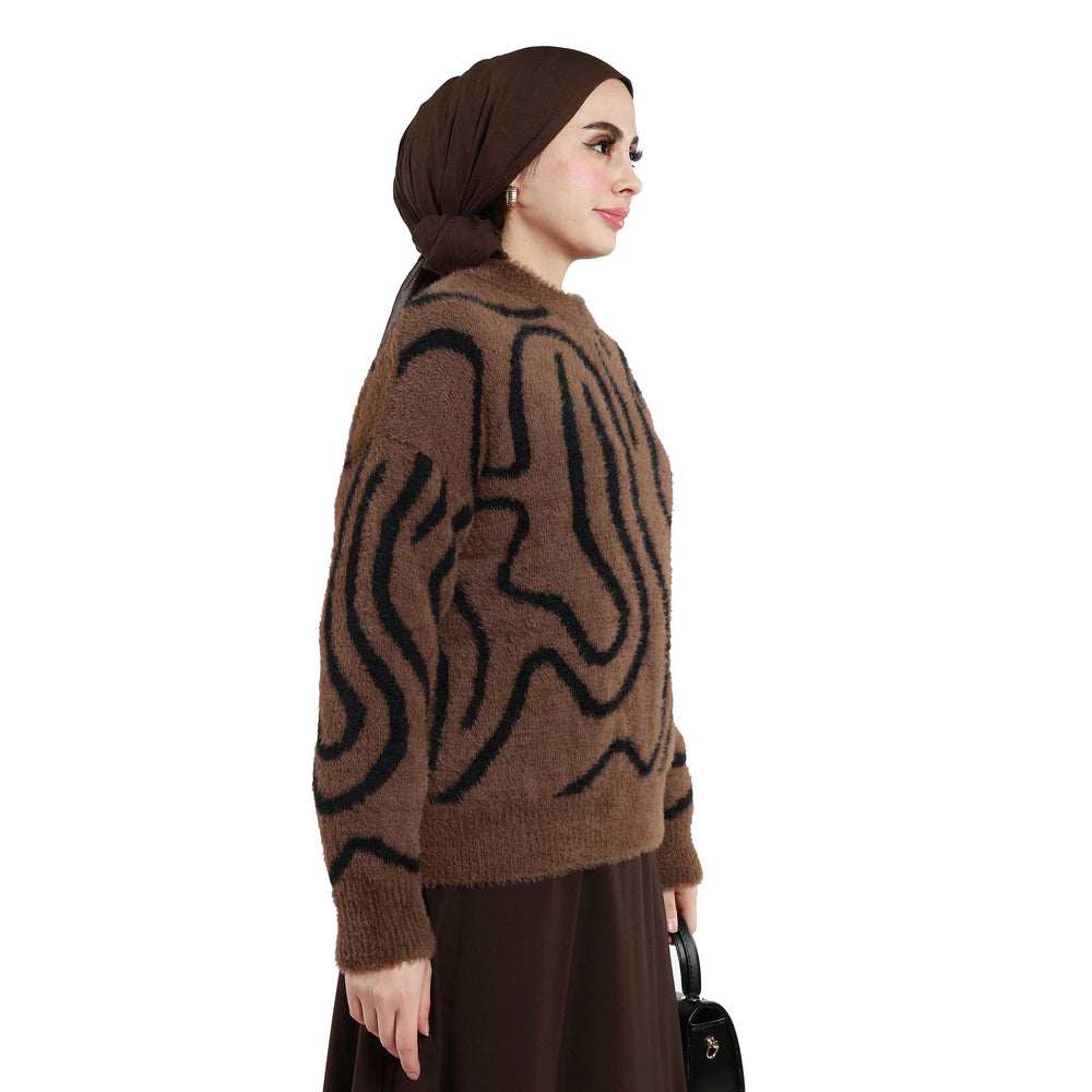 Zebra Desen Triko Kazak
